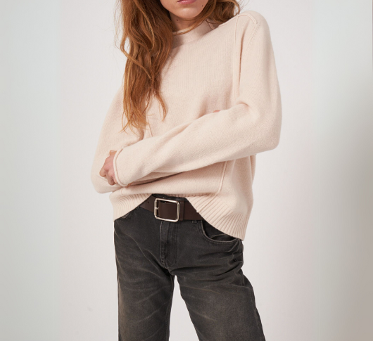 Repeat - Baby Wool Sweater with Seam Details in Pearl