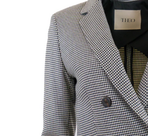 THEO - Erris Houndstooth Double Breasted Blazer in Black and White