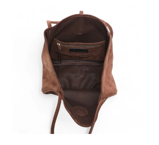 OLIEVE - Ellis Suede Leather Hobo Tote in Espresso