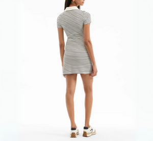 VERONICA BEARD - Striped Polo Dress in Black and Cream