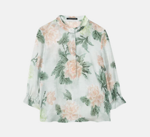 Luisa Cerano - Floral Print Blouse in Green and Pink Multi