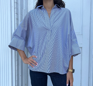 Repeat - Striped Cape Blouse in Navy and White