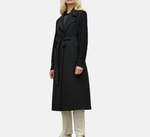 Iris - Coat with Cable Knit Sleeve in Black