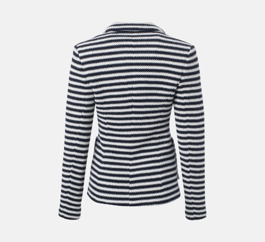 Iris - Notch Collar Jacket with Patch Pockets in Navy and Ivory