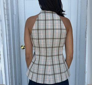 Veronica Beard - Orlinda Halter Neck Plaid Vest in Dark Stone Multi