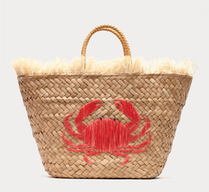 FRANCES VALENTINE - Crab Embroidered Handwoven Tote in Red