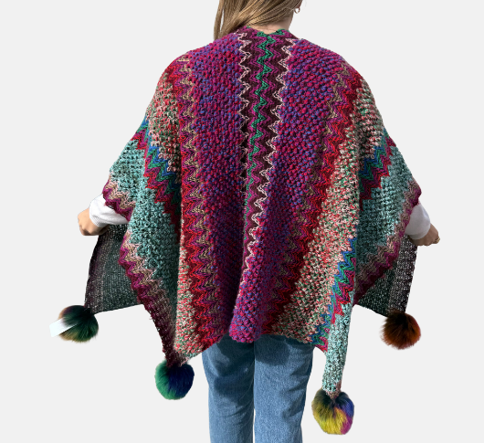 Peter Nathan - Knit Wrap with Fur Poms