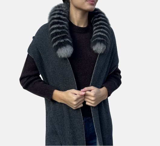 Peter Nathan - Reversible Scarf with Striped Fox Fur Trim