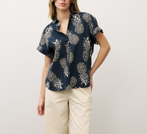 0039 Italy - Pineapple Print Blouse in Navy Multi