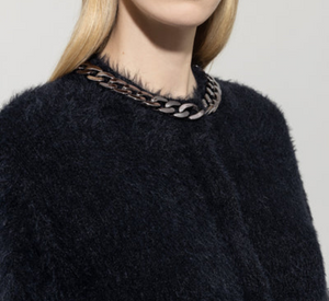 Luisa Cerano - Cardigan with Gunmetal Necklace in Black