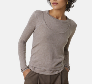 Suncoo - Prava Long Sleeve and Cami Pullover Set in Taupe
