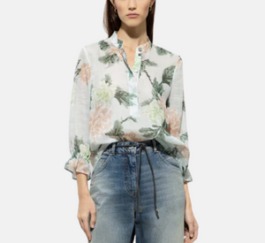 Luisa Cerano - Floral Print Blouse in Green and Pink Multi