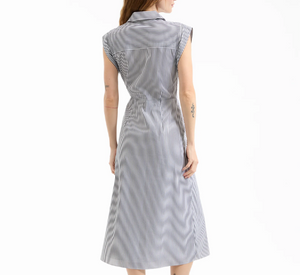 VERONICA BEARD - Striped Midi Shirtdress in Navy and White