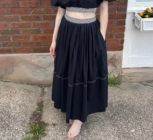 Veronica Beard - Evelina Maxi Skirt with Elastic Striped Waistband in Navy