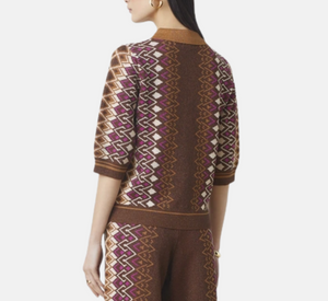 Suncoo - Palmer Short Sleeve Collared Sweater in Chocolate