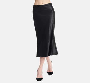 Emily Shalant - Satin Bias A-Line Midi Skirt in Black