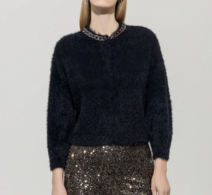 Luisa Cerano - Cardigan with Gunmetal Necklace in Black