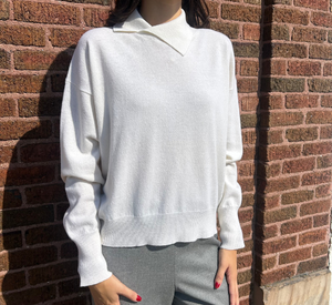 THE 73 - Sweater with Asymmetrical Collar in Ecru