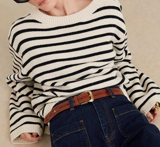 Suncoo - Prisma Long Sleeve Stripe Sweater in Cream and Black