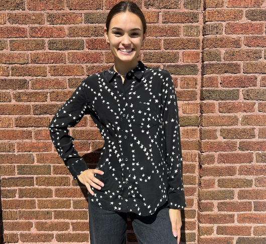 Rails - Kate Star Chain Silk Button Up Blouse in Black and White