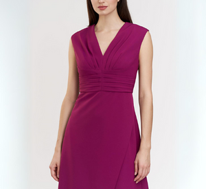 Kay Unger - Melora Sleeveless V-neck Faux Wrap Dress in Boysenberry