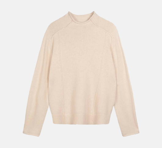 Repeat - Baby Wool Sweater with Seam Details in Pearl