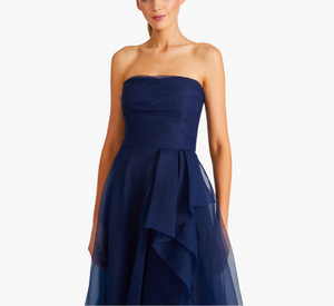 Theia - Teresa Strapless Draped Gown in Navy