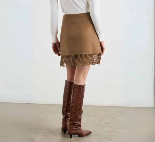 Rails - Vista Double Faced Overlapped Fringe Skirt in Camel