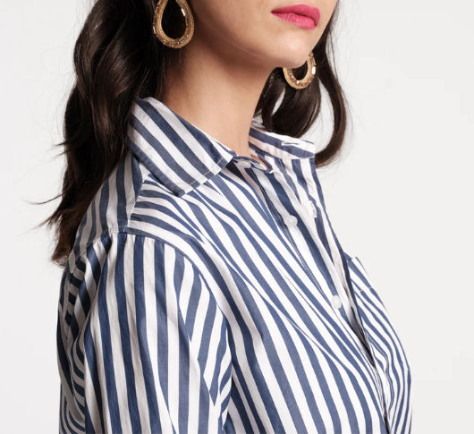 Frances Valentine - Perfect Button Down Stripe Shirt in Navy/White