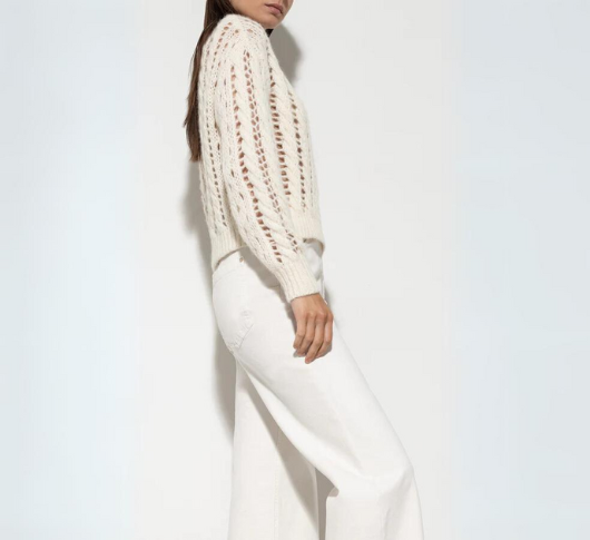 Luisa Cerano - Open Knit Alpaca Crew Sweater in Eggshell