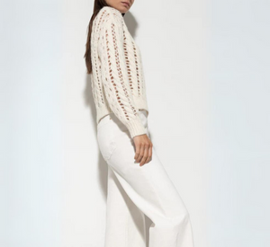 Luisa Cerano - Open Knit Alpaca Crew Sweater in Eggshell