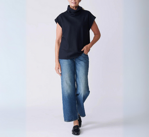 Kal Rieman - Felted Jersey Sleeveless Seamed Turtleneck in Midnight