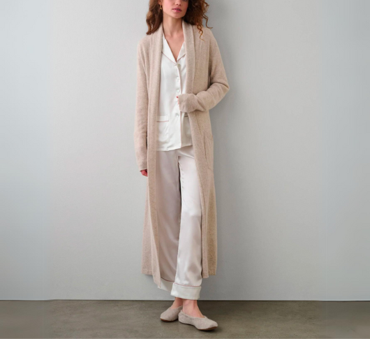 White + Warren - Long Cashmere Robe in Sand Wisp Heather