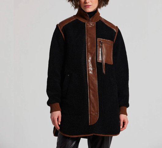 
            
                Load image into Gallery viewer, Adroit Atelier - Audrey Faux Shearling Zip Coat in Black/Brown
            
        