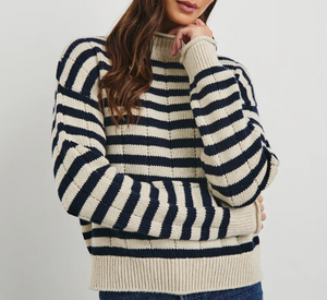 Rails - Corrine Stripe Mock Neck Sweater in Oat and Navy