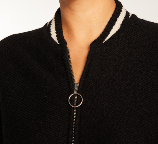 Maison Montagut - Rabia Zip Baseball Cardigan in Black and Ecru