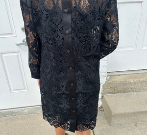 Hinson Wu - Aileen Long Sleeve Collared Lace Dress with Buttoned Back in Black