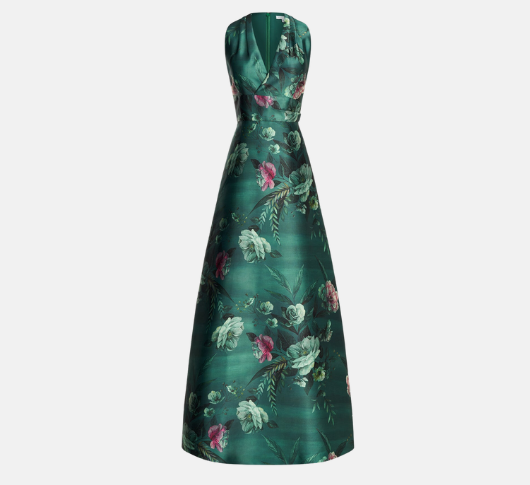 Kay Unger - Rosalind Sleeveless V Neck Floral Print Gown in Lite Emerald