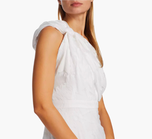 ML Monique Lhuillier - One-Shoulder Floral Jacquard Midi-Dress in Ivory