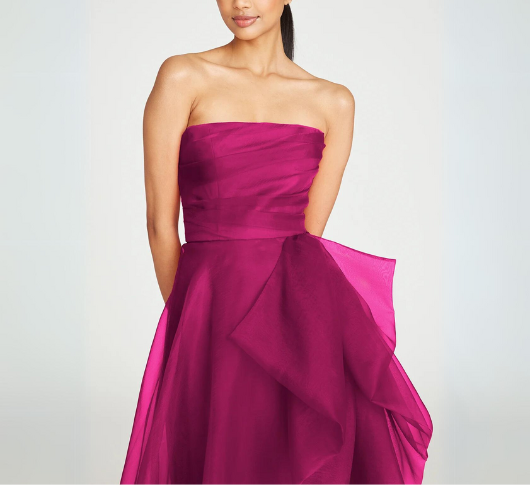 Theia - Teresa Strapless Organza Dress in Sangria