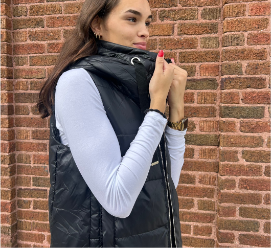 Nikki Jones - Quilted Faux Down Vest in Black