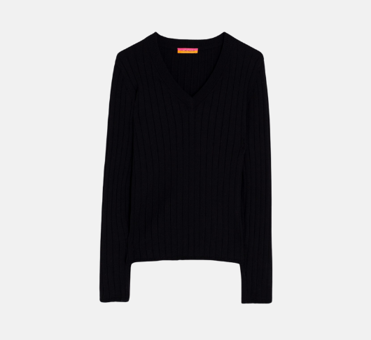 Vilagallo - Star Button Cuff V-Neck Sweater in Black