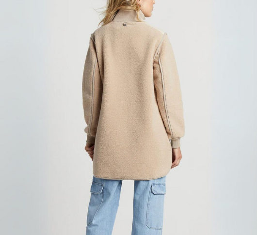 Adroit Atelier - Audrey Faux Shearling Coat with Vegan Leather Trim in Oak and Tan