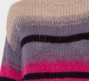 Luisa Cerano - Alpaca Blend Striped Mock Neck Sweater in Pink, Purple, and Tan