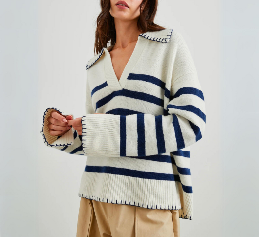 
            
                Load image into Gallery viewer, Rails - Athena Stripe Sweater in Ivory/Navy
            
        