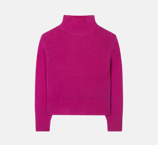 Luisa Cerano - Long Sleeve Wool-Cashmere Blend Mock Neck Sweater in Ultra Pink