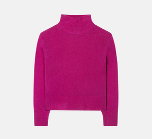 Luisa Cerano - Long Sleeve Wool-Cashmere Blend Mock Neck Sweater in Ultra Pink