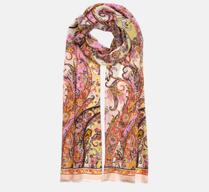 Echo - Silk Paisley Print Oblong Scarf in Mauve