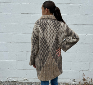 Tricot Chic - Open Weave Coat in Beige, Black, and Cream