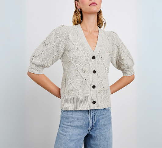 Rails - Isla Daisy Elbow Sleeve Button Down Cardigan in Grey